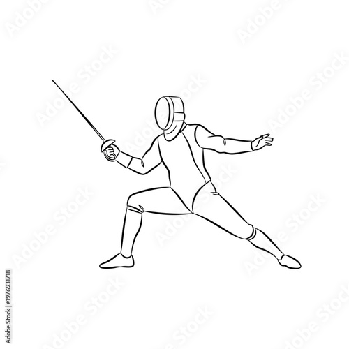 Fencer in action, dynamic pose, digital sketch, fencing sport illustration