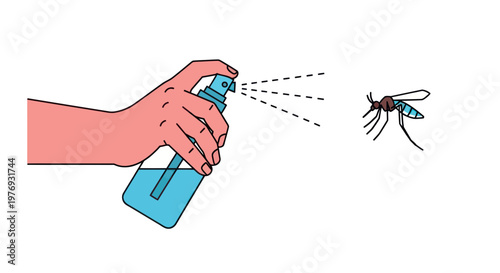 Insect repellent, mosquito spray, hand holding bottle, bug protection, outdoor defense