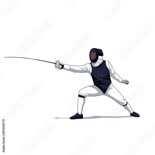 Fencer in action, fencing sport, athlete with foil sword, competitive combat, athletic pose