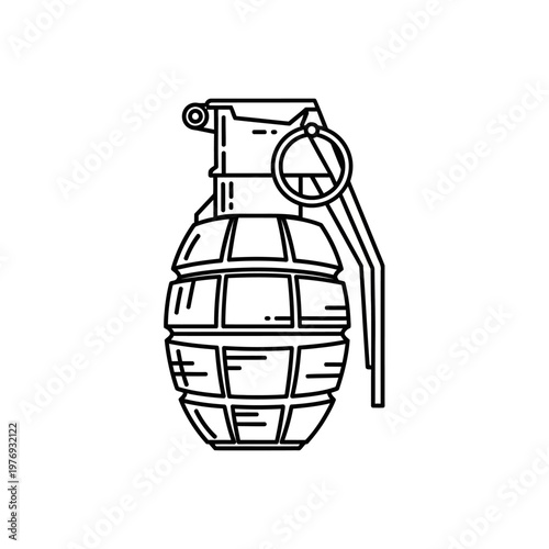 Explosive Grenade Icon, Linear Design, Isolated on White Background