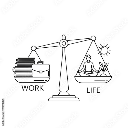 work life balance concept with scales and office home icons flat design illustration