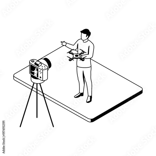 An isometric style icon showing an influencer marketing
