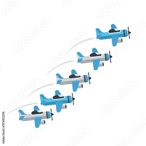 Formation Flight of Blue and White Airplanes