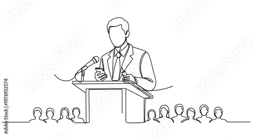 Businessman giving a speech to audience.