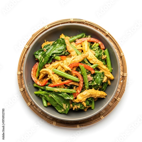 Stir-Fried Chicken Vegetables on Bamboo Plate