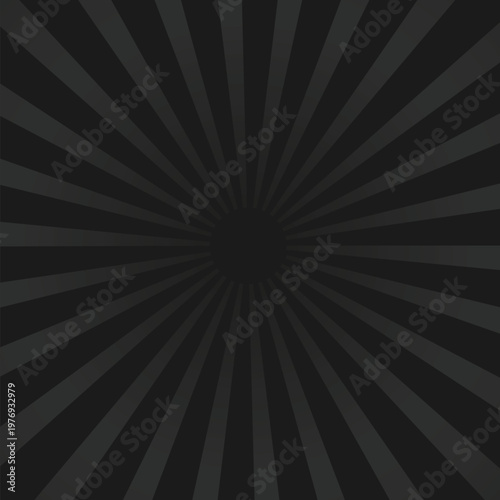 Black radial burst abstract background with sunburst rays from center, bold retro pop art style design ideal for comic themes, posters, banners, advertising, presentations, wallpapers