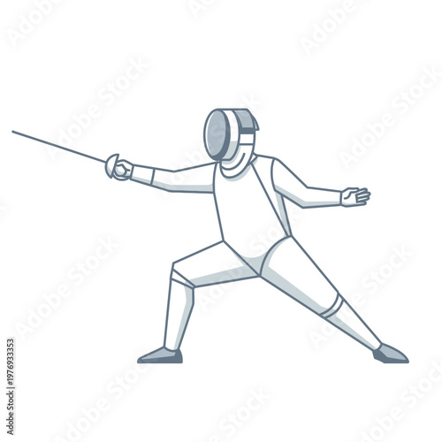 Fencer in Protective Gear with Sword, Athletic Sport Illustration
