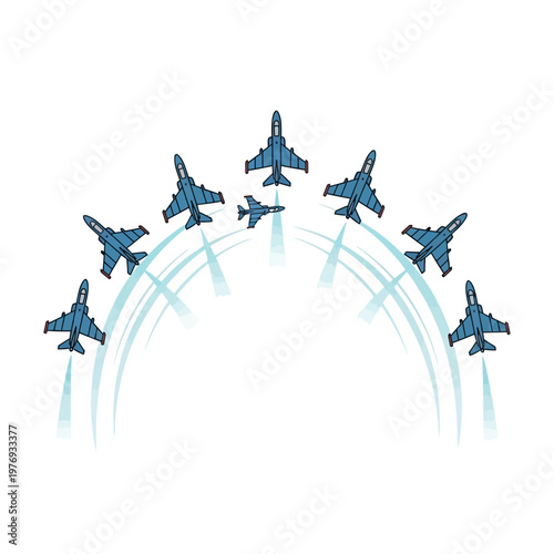 Military Jet Formation Flying in Arc with Contrails