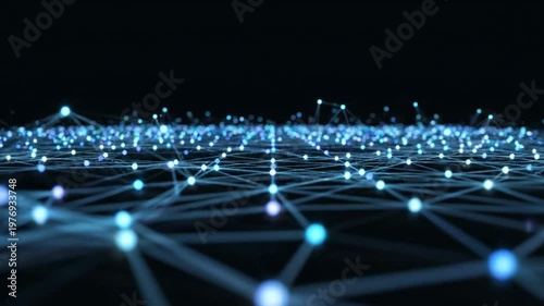 Blue glowing digital particles with central target on dark background