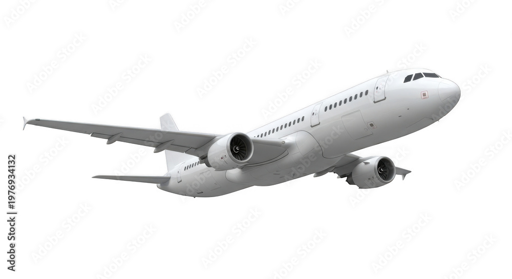 Obraz premium Modern passenger airplane flying isolated on transparent background