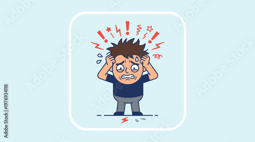 Young boy cartoon screaming in frustration over broken phone.