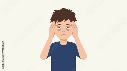 Illustration of a stressed young man holding his head in discomfort.