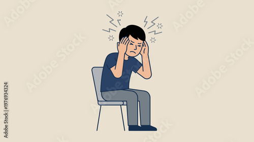 Illustration of a young man sitting stressed and overwhelmed.