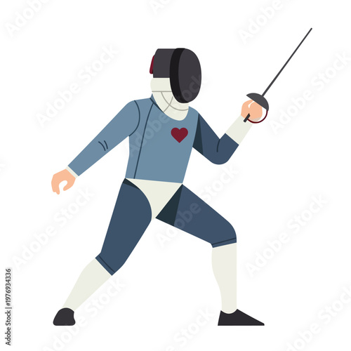 Fencer with Foil Sword in Attack Pose, Sport Competition