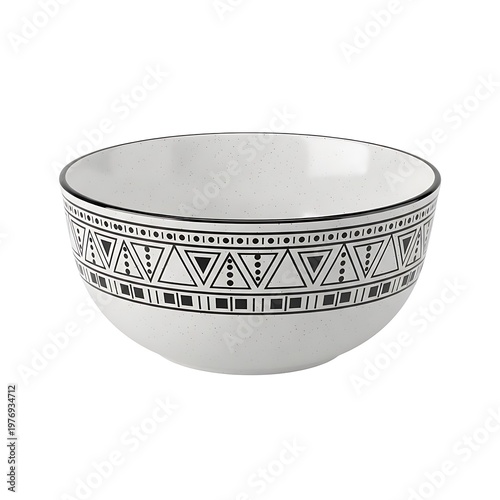 White Ceramic Bowl with Black Tribal Pattern