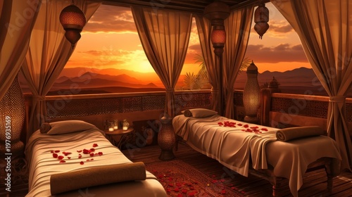 Serene Spa Room with Sunset View and Relaxing Ambiance