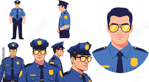Police Officer in Uniform with Sunglasses, Law Enforcement and Security Illustration for Police, Justice, and Authority Concepts