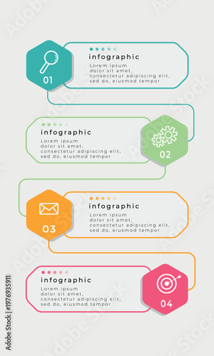Vertical infographic with four numbered colorful sections.
