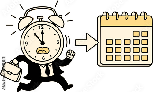 Running Alarm Clock and Calendar Illustration