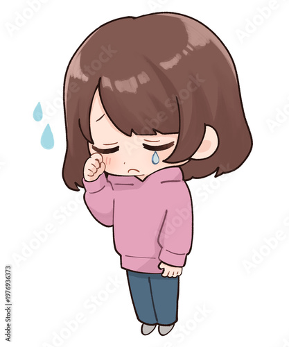 しょんぼり落ち込んでいる女の子のちびキャラ