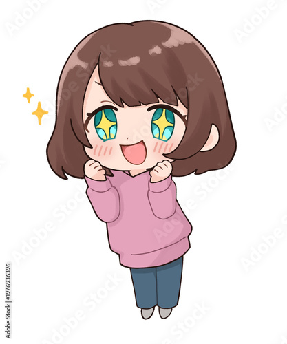 目がキラキラの女の子のちびキャラ