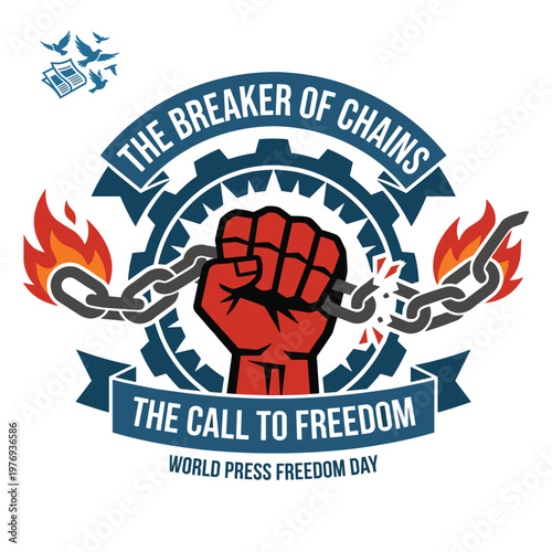 World Press Freedom Day: Breaking Chains of Constraints. A powerful symbol representing the fight for freedom of information. Depicting the breaking of chains