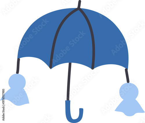 傘に吊るされたてるてる坊主のイラスト