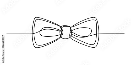 A minimalist single continuous line drawing of a classic bow tie on a plain white background. Vector, illustration