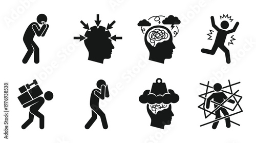 Mental Stress Anxiety Silhouette Icons