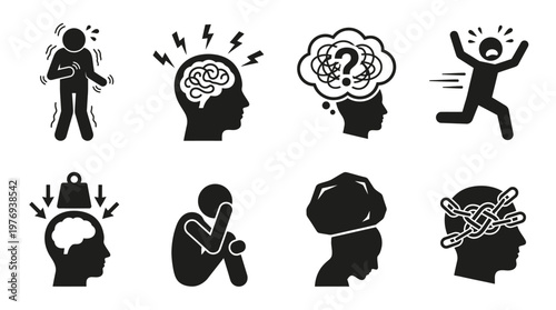 Mental Stress Anxiety Silhouette Icons