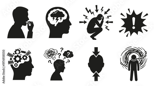 Mental Stress Anxiety Silhouette Icons