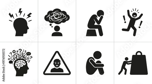 Mental Stress Anxiety Silhouette Icons