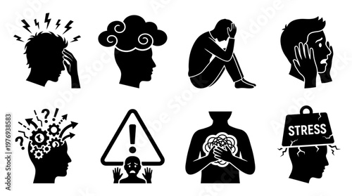 Mental Stress Anxiety Silhouette Icons