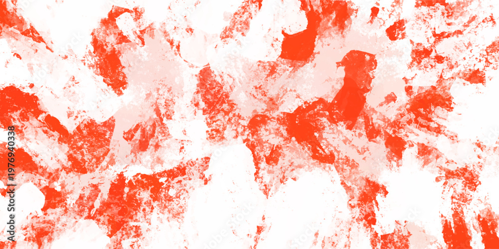 Fototapeta premium Vibrant red and white abstract messy acrylic paint splatter texture, bright grunge fluid watercolor stain background, chaotic expressionist graphic resource for modern bold digital art design layout