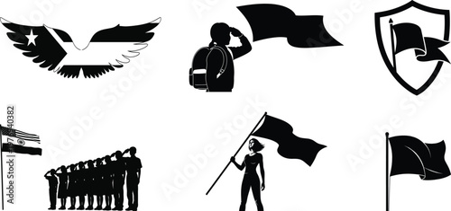 Patriotic american symbols a collection of silhouettes representing national pride and military service