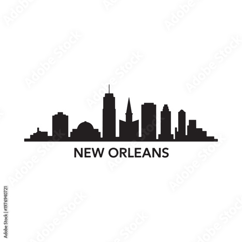 Silhouette of the new orleans skyline with city name typography