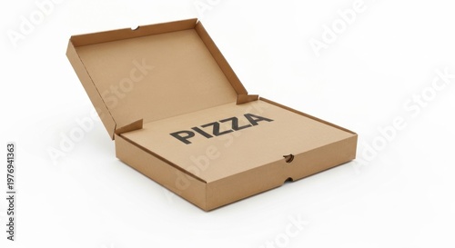 Opened cardboard pizza box with 
