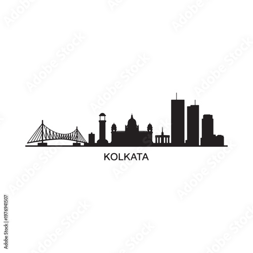 Fotografi Silhouetted skyline of kolkata india with iconic landmarks displayed