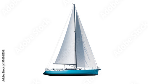 Fotografía Blue Sailboat with White Sails and Blue Hull