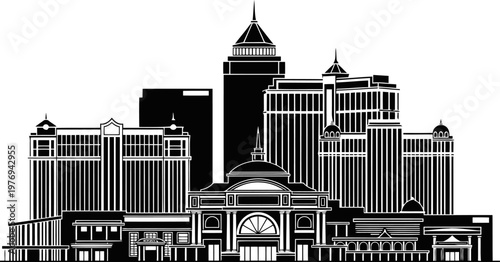 Casino skyline silhouette and resort hotels vector.