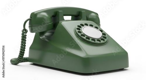 Vintage green rotary telephone on a white background
