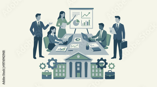 Business team meeting, corporate administration, and financial strategy concept