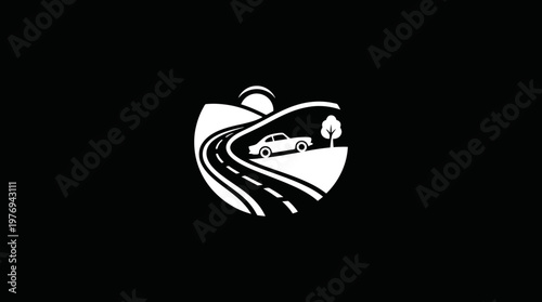Minimalist Road Trip Logo with Car Silhouette