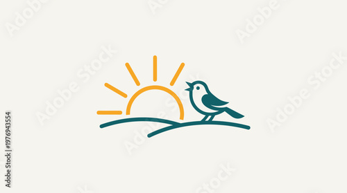 Minimalist Sunrise And Singing Bird Logo