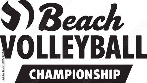 A bold black and white logo design for a professional beach volleyball championship event logo isolated on white background
