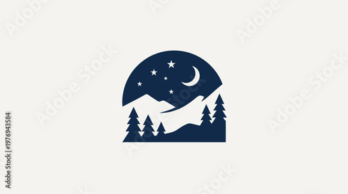 Night Mountain Landscape Logo Design
