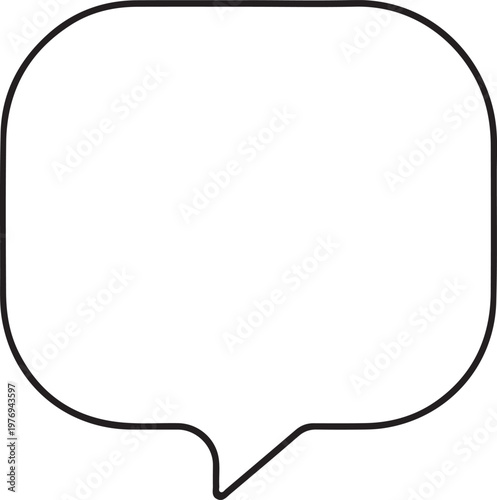 A simple black outline of a rounded square speech bubble on a clean white background surface. isolated on white background