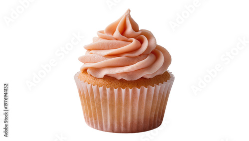 Peach frosted cupcake in pink paper liner