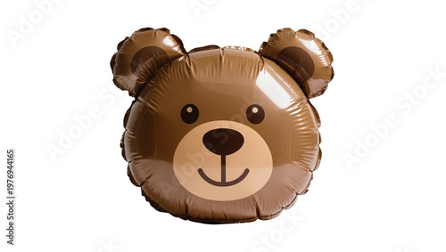 Schilderij op canvas Brown Teddy Bear Foil Balloon with Green Eyes and Nose