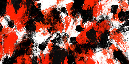 Cuadro en lienzo Bold abstract black white and red thick paint dab texture, messy grunge acrylic